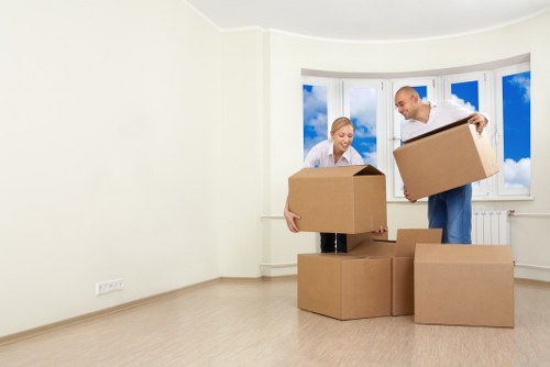 Packed boxes ready for a house removal in Kentish Town